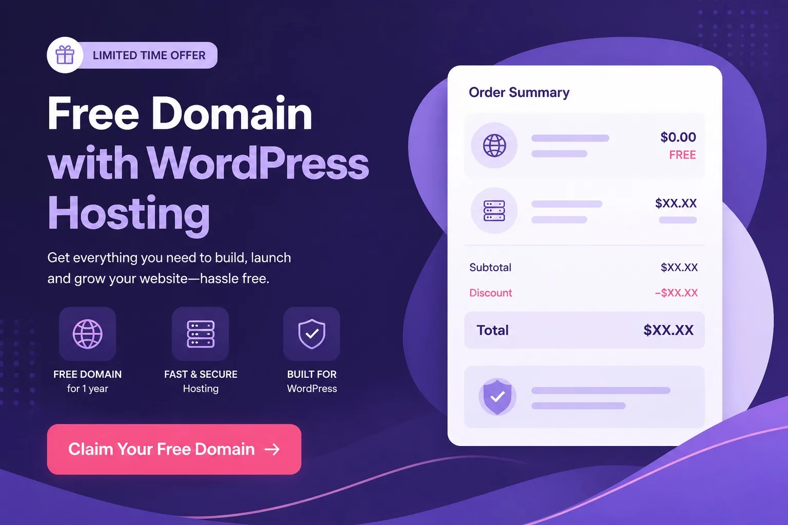 Hostinger checkout screen when you buy WordPress hosting with free domain