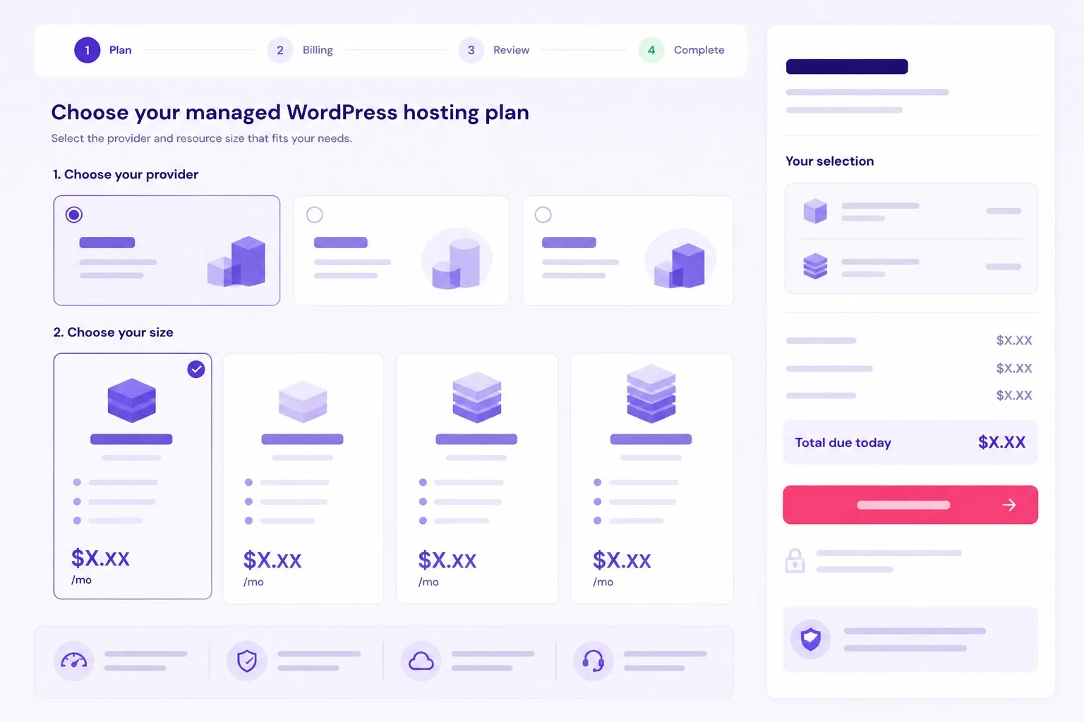 Cloudways managed WordPress hosting plan checkout and size selection