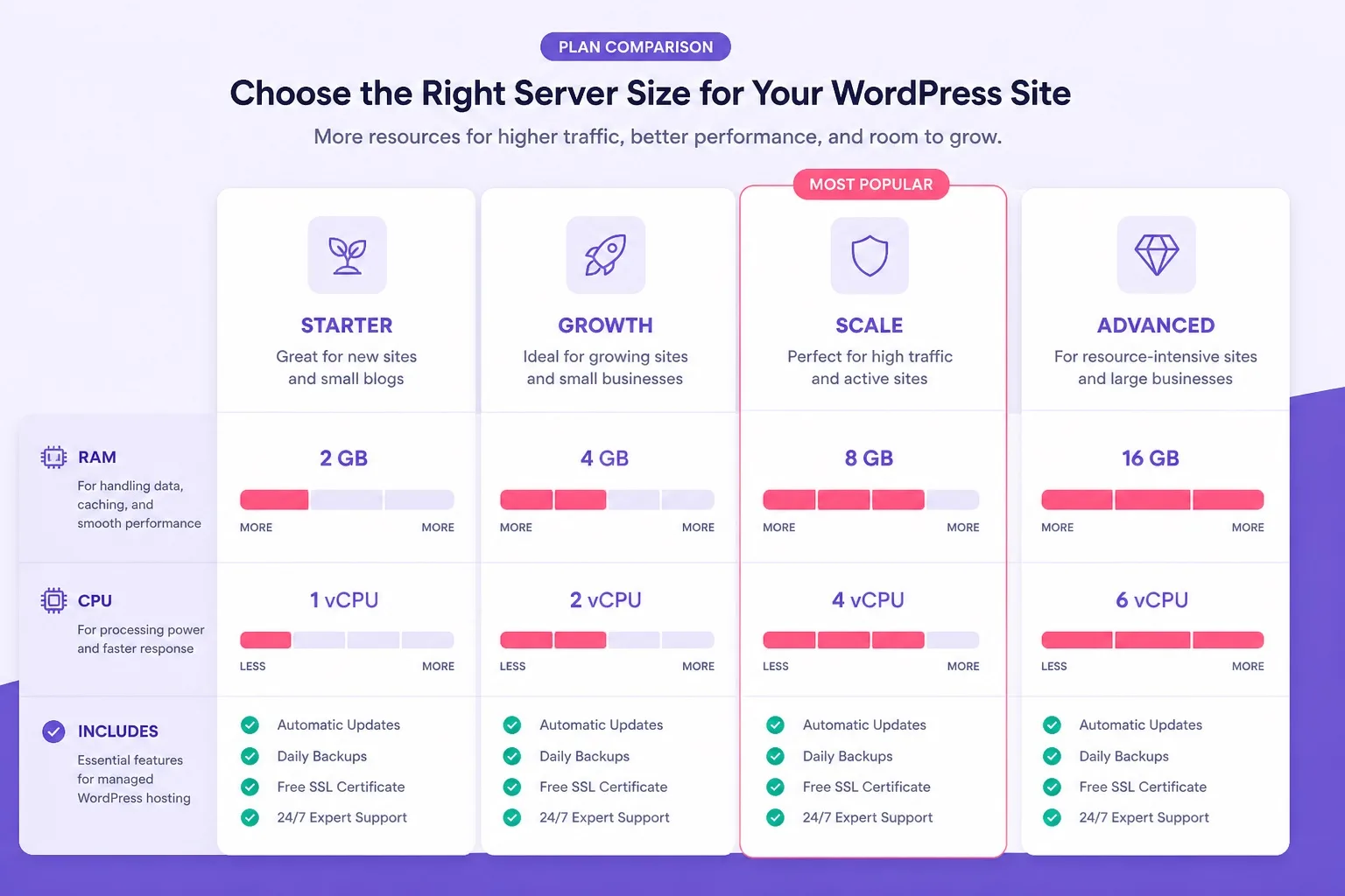 Cloudways managed WordPress hosting plan size comparison