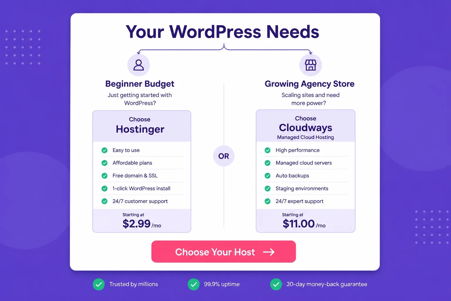 Choose between Hostinger WordPress hosting and Cloudways managed cloud plans