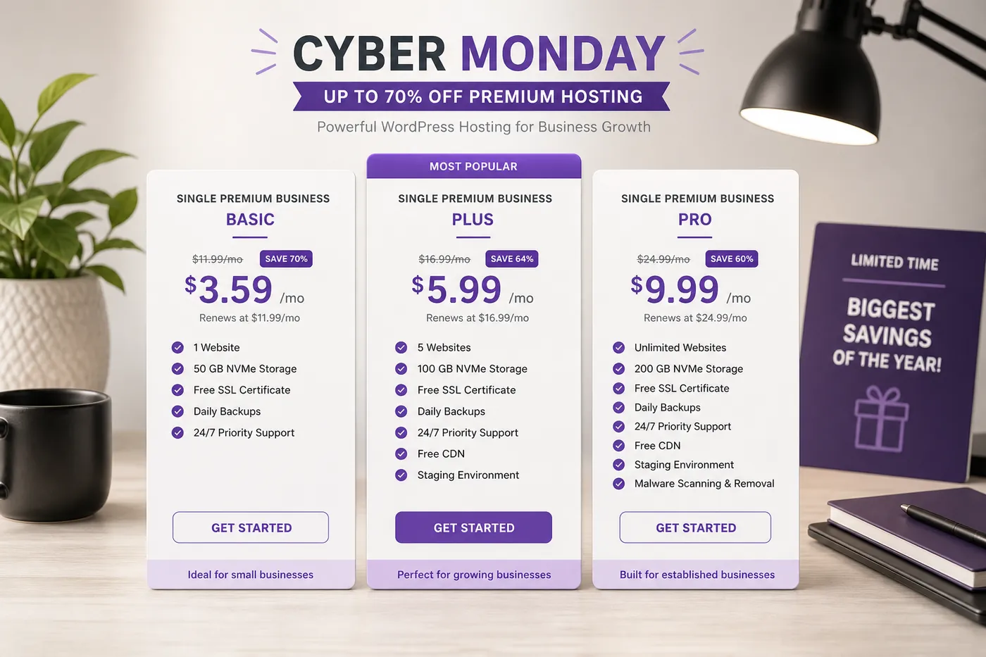 Hostinger Cyber Monday Sale WordPress hosting plans compared side by side