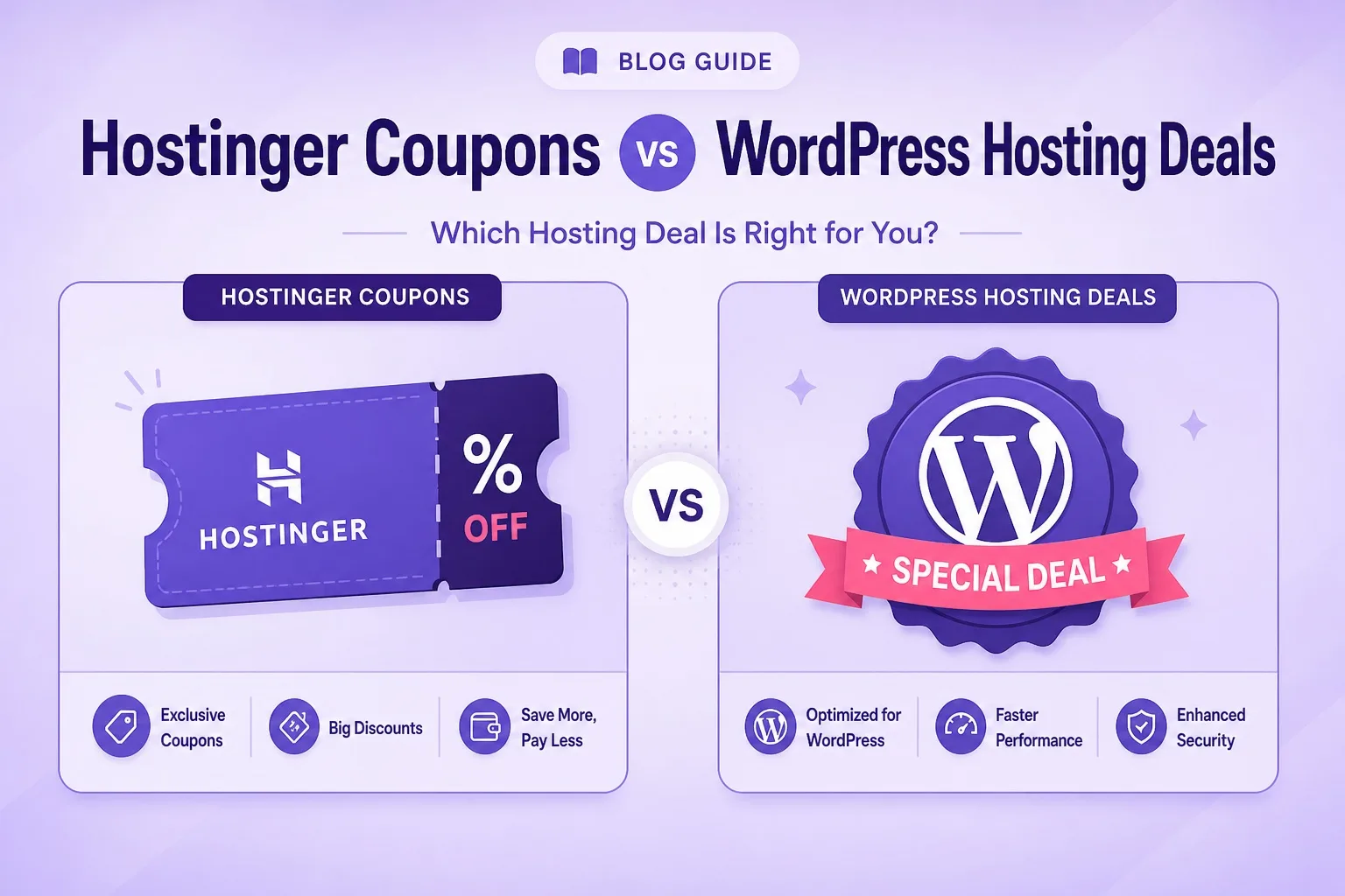 Hostinger web hosting coupons vs WordPress hosting deals comparison cover