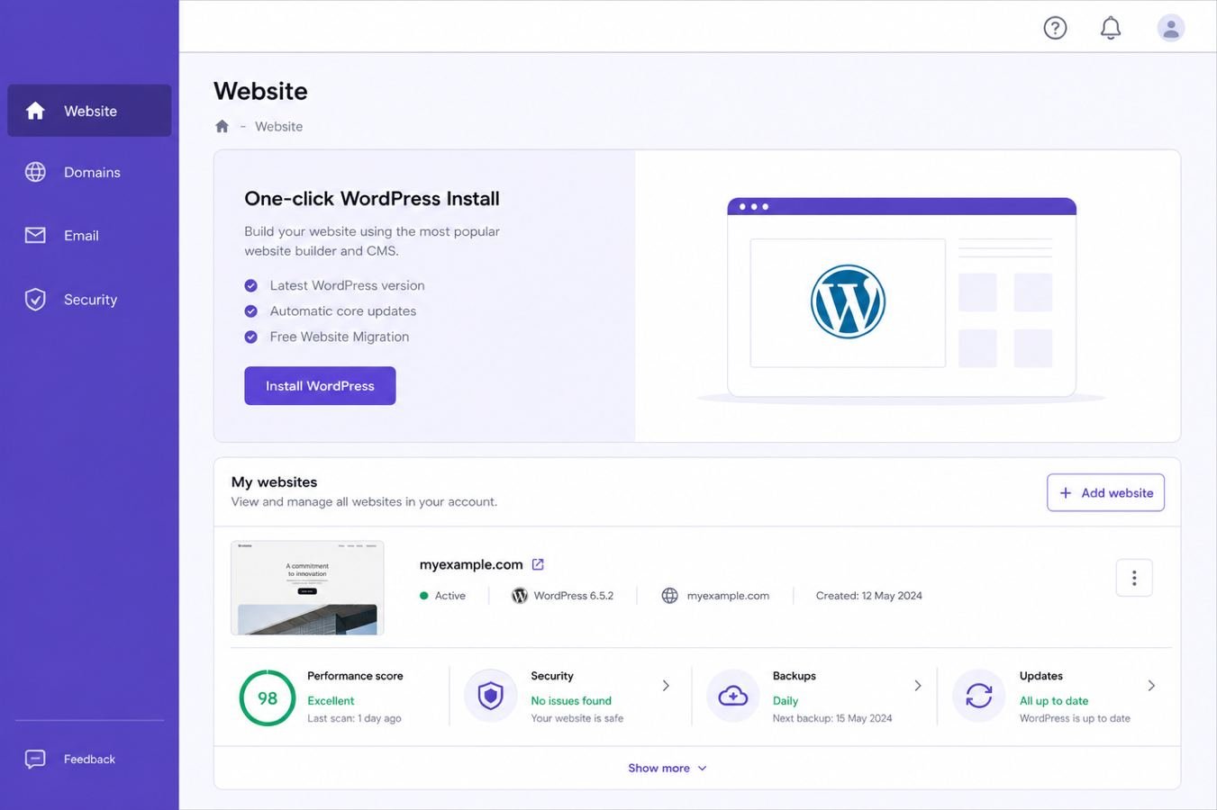 Hostinger hPanel one click WordPress install for beginners