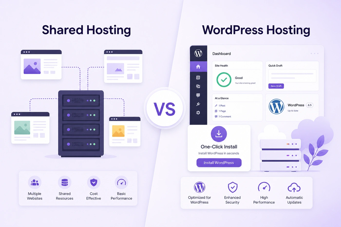 Shared hosting vs WordPress hosting plan comparison cover